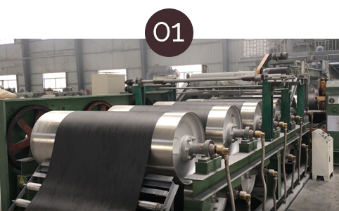 Kalandrieren der Trägerschicht und der Mittelschicht, Konditionierung für 24h-48h.